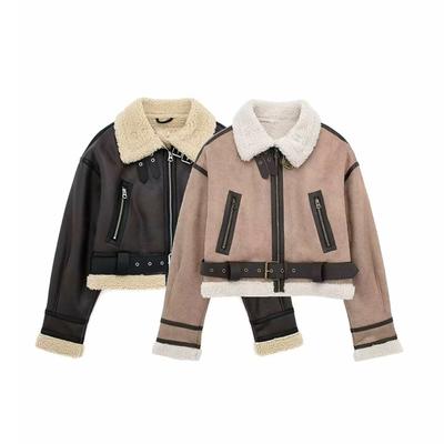 Женская мода с поясом, однотонные куртки с застежкой-молнией спереди, винтажные лацканы, длинные рукава, женские, шикарные, женские