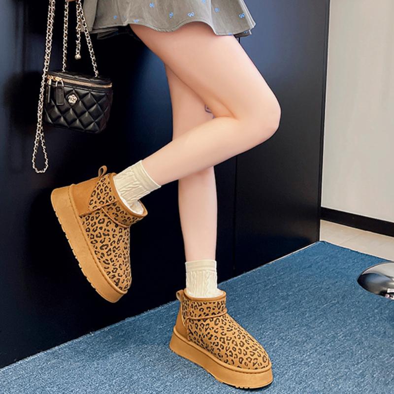 Модные женские зимние сапоги из бархата с леопардовым принтом, зимние толстые теплые хлопковые сапоги средней длины для женщин Botas De Nieve