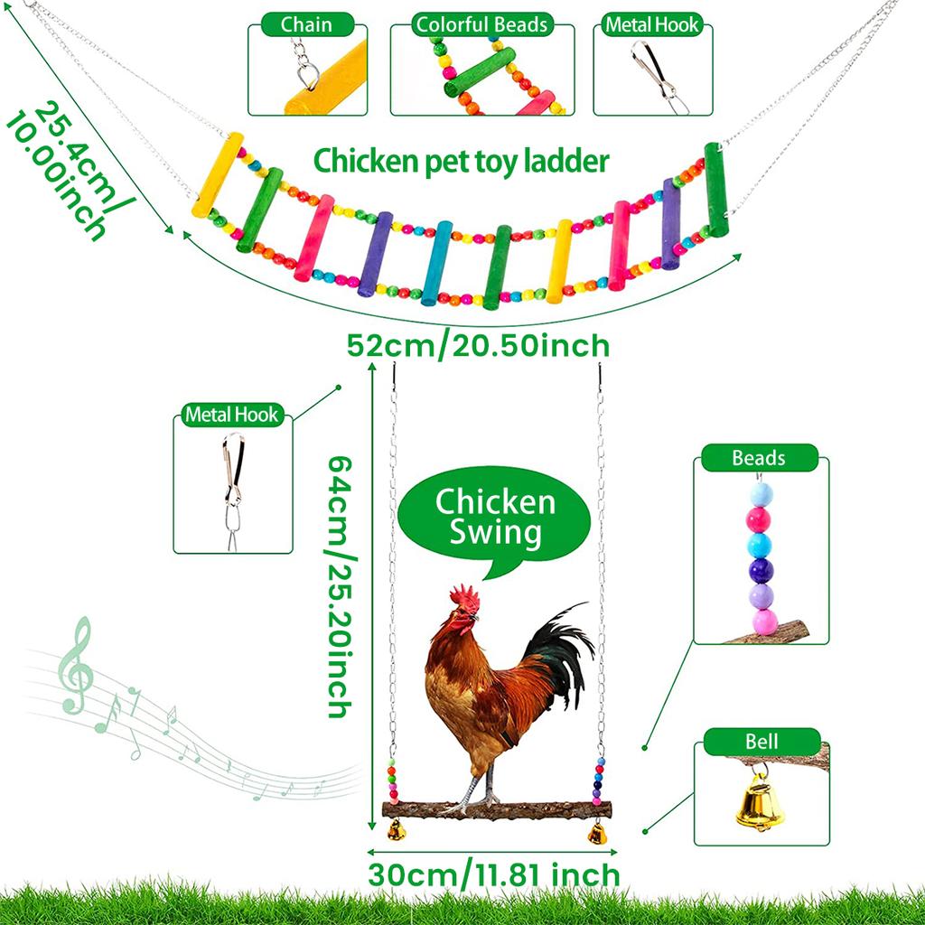 6Pcs Chicken Toys for Coop Accessories Xylophone Toy Chicken Mirror Ladder Bridge Coop Swing Vegetable Hanging Chicken Feeder