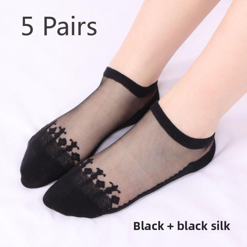 5 пар классных прозрачных хрустальных чулок, короткие носки-трубы, женские летние невидимые носки