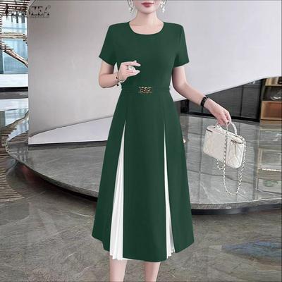 Женское повседневное летнее платье с коротким рукавом и круглым вырезом