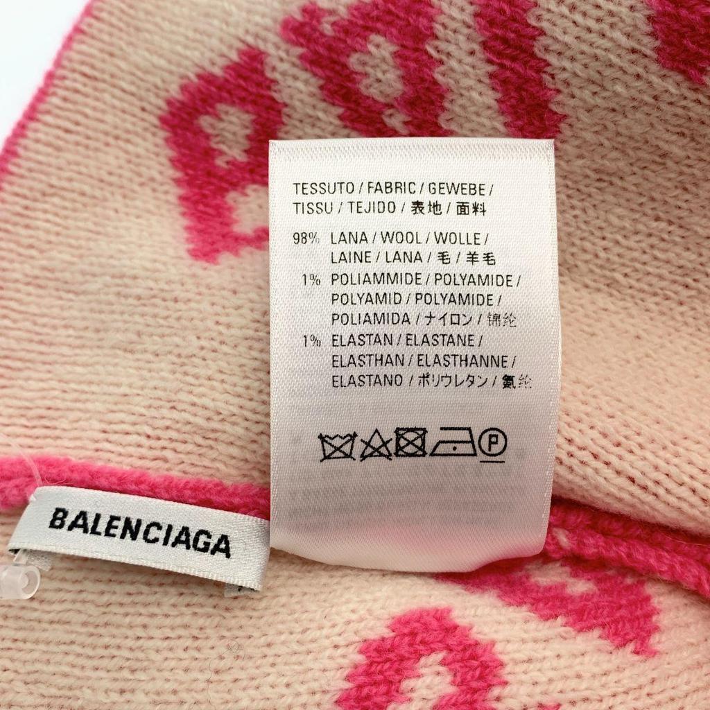 Б/у BALENCIAGA | Шерстяная шапка-бини с логотипом | 55/61 | Розовый/Белый | Женская