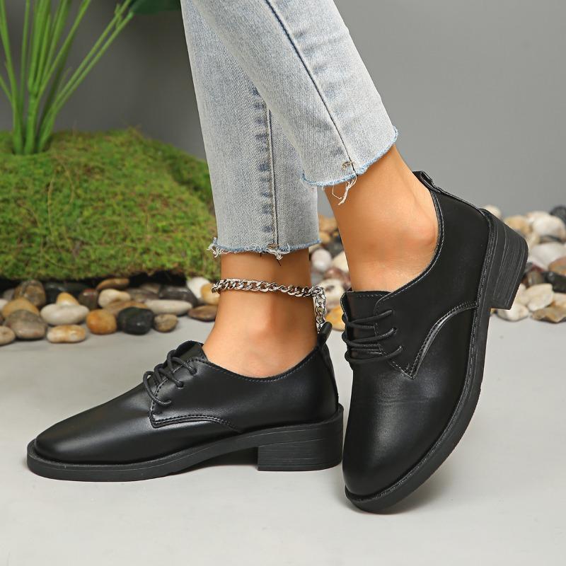 2024 Весна и Осень Высококачественные Женские Туфли Острый Носок Однотонные Низкие Каблуки Шнуровка Повседневные Универсальные Женские Лоферы