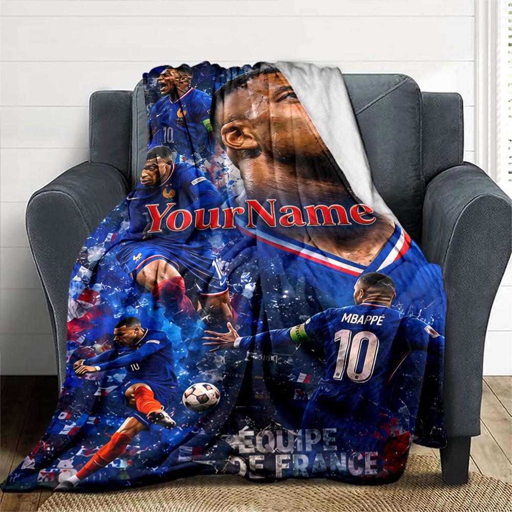 Mbappe Personalized Name Blanket Lightweight Customizable Blanket Soft & Cozy Suitable for Bed Home Decor Couch Sofa Four Seasons Multipurpose
