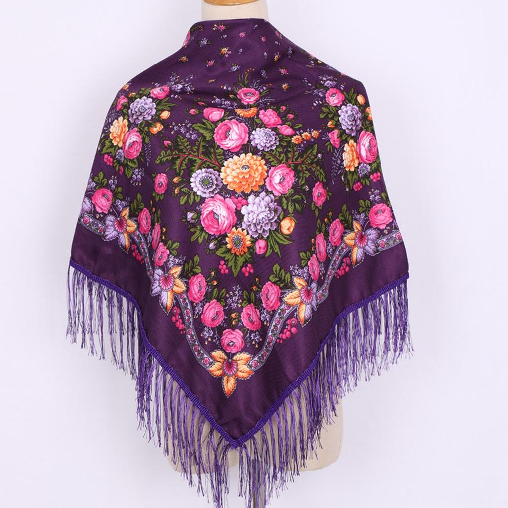 Ethnic Turban Head Wrap Scarf Women Vintage Travel Printed Tassel Shawl Outwear Printed Square Scarf