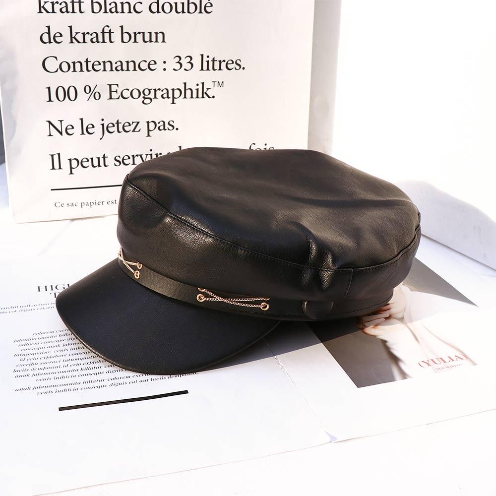 PU Leather Girl British Style Winter Women Berets Painter Cap Korean Style Octagonal Hat Navy Hat