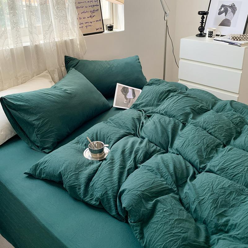 Простыня Пододеяльник Голый Сон Чистый Хлопок Набор из Четырех Предметов Стиранный Хлопок Мягкая Простыня Пододеяльник Однотонное Постельное Белье