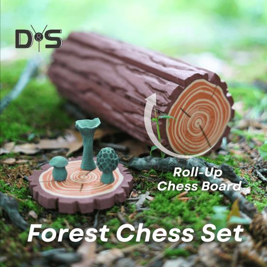 1 Set Roll-up Chess Game with Magnetic Mushroom Chess Pieces Folding Stump Chessboard Kids Adults Portable Travel Educational Checker Board Game