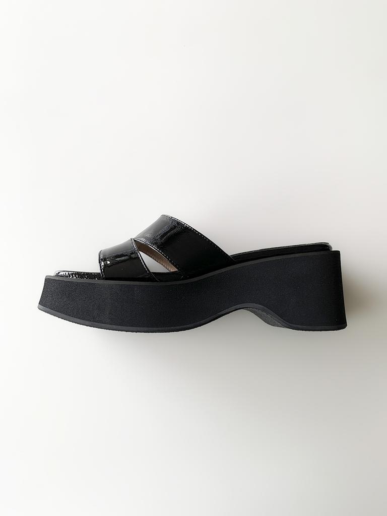 Circle Square Platform Mule Sandals (Glossy Black)