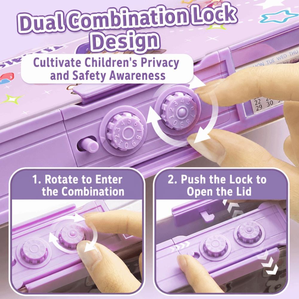 Large Capacity Pencil Case Password Lock Stationery Organizer Cartoon Stationery Box  Kids