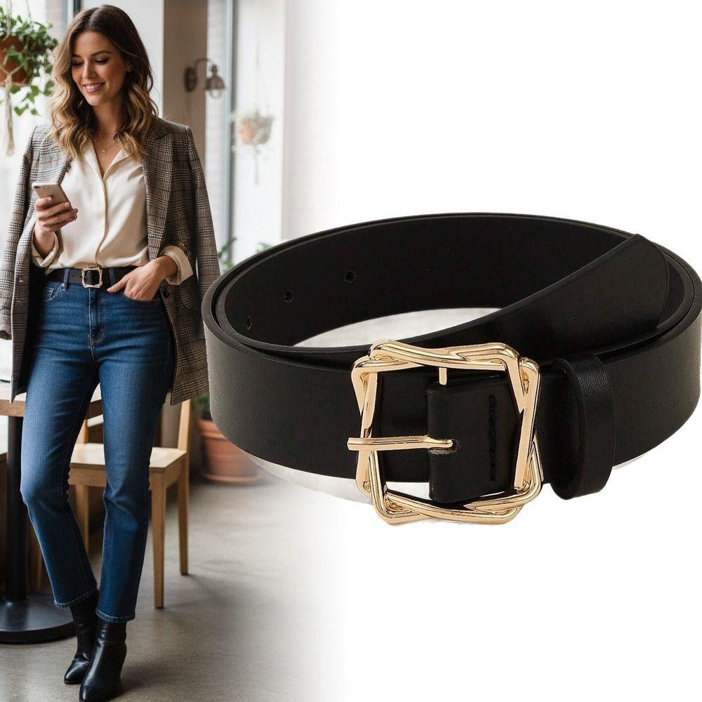 Adjustable PU Leather Belt Black Jeans Belt Fashion Women's Belts for Jeans Dresses Decoration