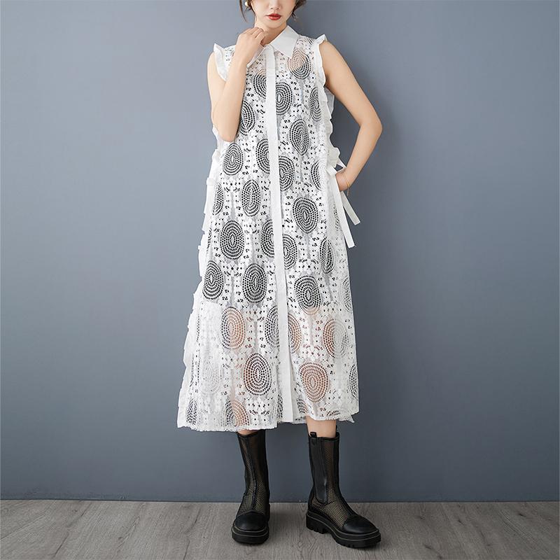 DIMANAF 2025 Новое летнее платье Женское Длинное Пляжное Платье-майка Без рукавов Базовая Мода Ажурные Футболки Повседневное Свободное