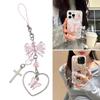 Стильная цепочка для телефона с бантиком, подвеска-шарм в виде сердца и цветка, брелок, украшение для рюкзака, для мобильного телефона, ключей, сумки, шнурок для телефона