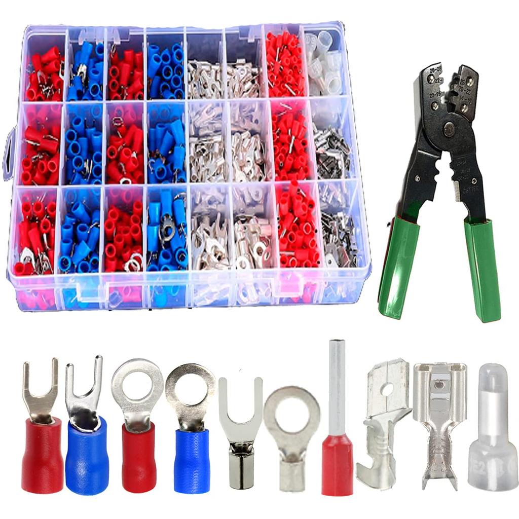Crimp Terminal Wire Connection Terminal Crimping Round Terminals S.fields.inc 1000-Piece Set, Connector, Kit, Pliers, Y-Shaped Terminals, Terminals,