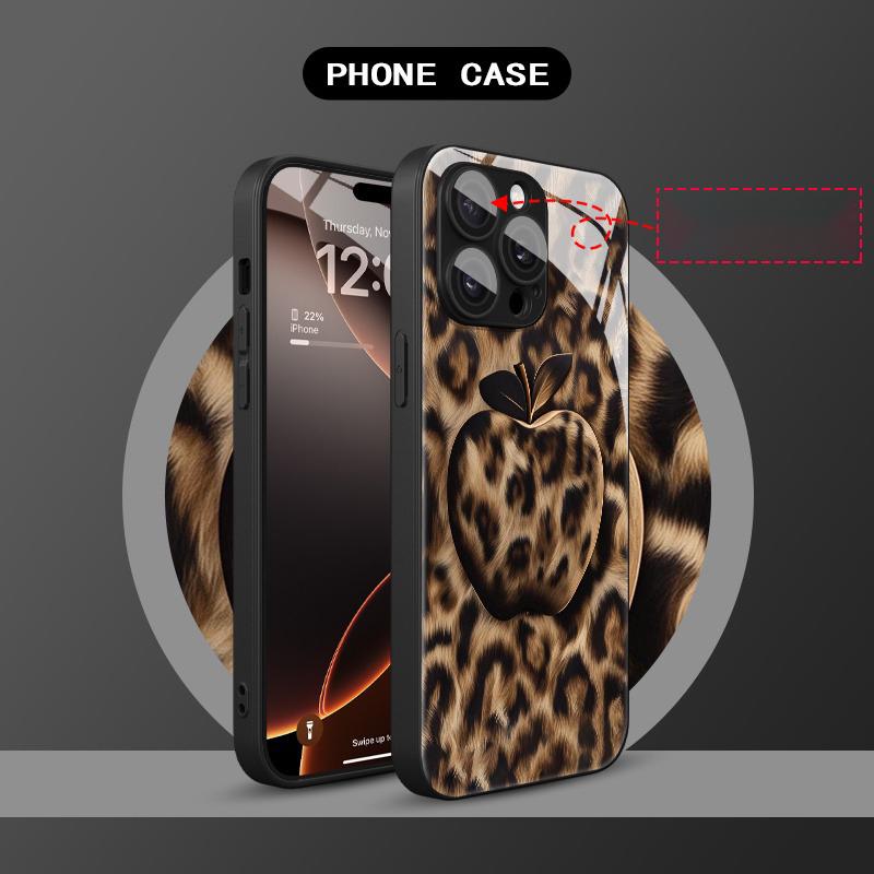 Чехол для телефона с принтом леопарда и яблока, из стеклянного материала, для iPhone 17 16 15 14 13 12 11 Pro Max 16E 17Air 7 Plus XR XS X