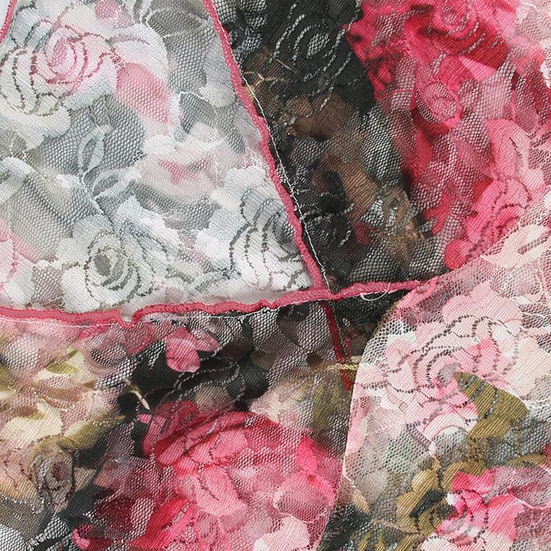 Women's Retro Floral Printing Color Clash Sexy V-Neck Lace Splicing Slim Neck Tank Top