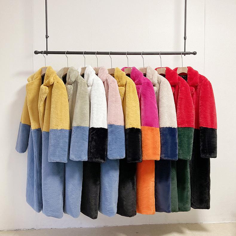 Autumn and Winter Women's Plus Size Padded Thickened Medium Long Loose POLO Collar Patchwork Colour Tunic