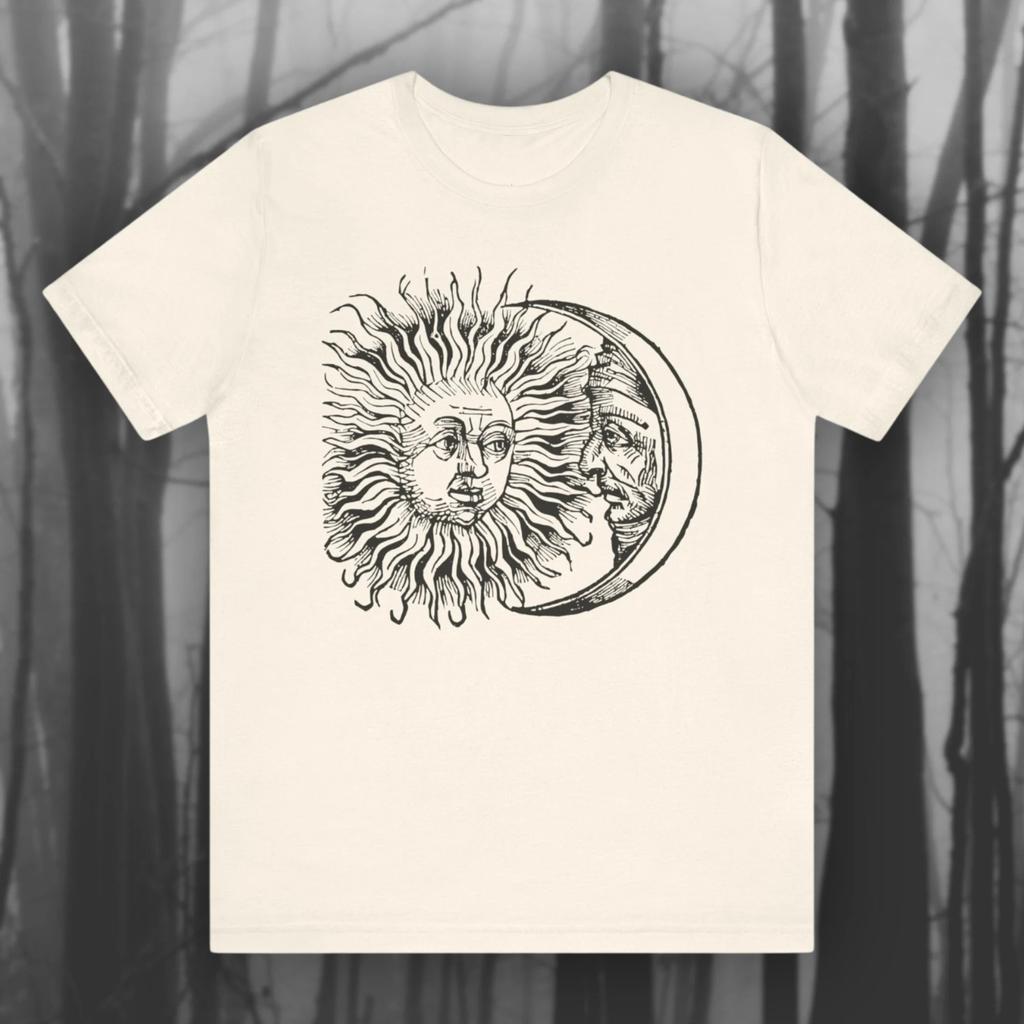 Футболка Eclipse Retro Art Футболка с загадочным искусством Солнца и Луны Астрологические футболки Астрологическая футболка с Луной Унисекс Джерси с коротким рукавом
