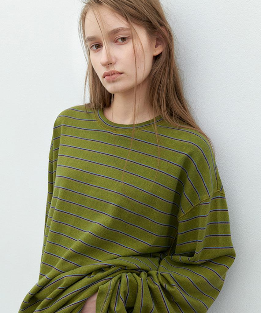 ATELIER NAIN (T-7280)Pigment Washing Stripe Tee