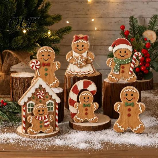 Small Wooden Candy Cane Decor Christmas Gingerbread Man Decor, Rustic Gingerbread, House Figurines, Xmas Window Display Ornaments Tabletop for Mantel