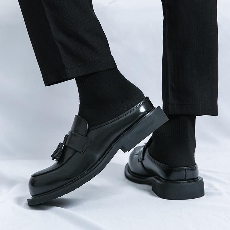 Large Size Men's Shoes Summer Casual Leather Shoes Fashion Men's Half Drag Leather Shoes Trend Foot Bag Head Leather Drag