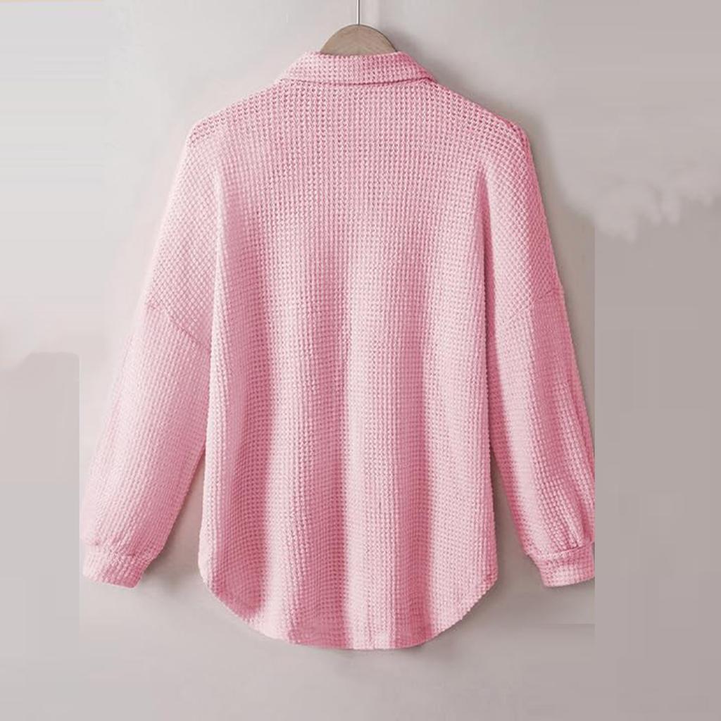 Women's Fashion Button-Up Cardigan Sweatshirt Long-Sleeve Collared Jacket With Pockets Solid Color Outerwear