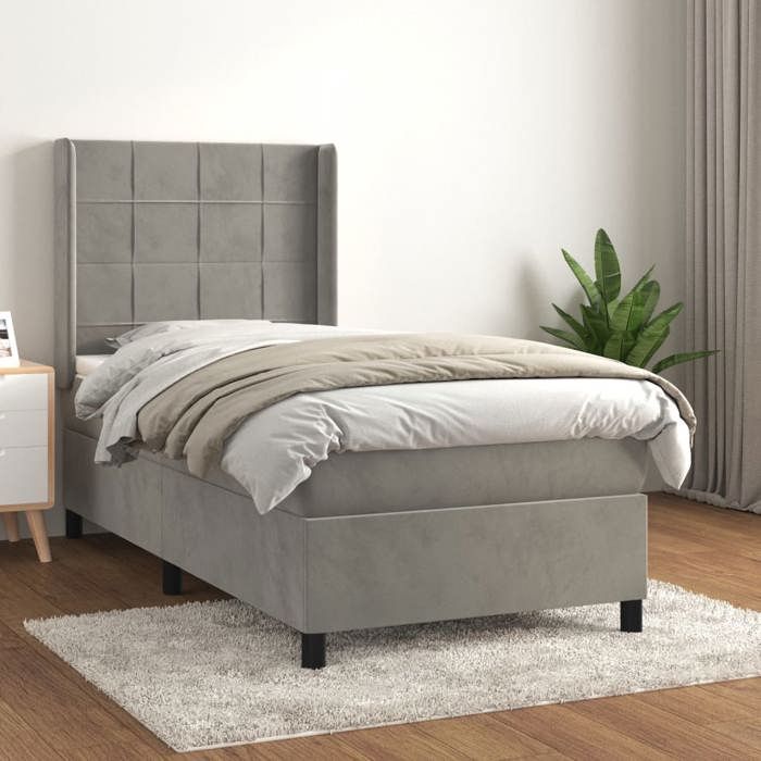Maison Exclusive - Sommier à lattes de lit et matelas Gris clair 90x200 cm Velours
