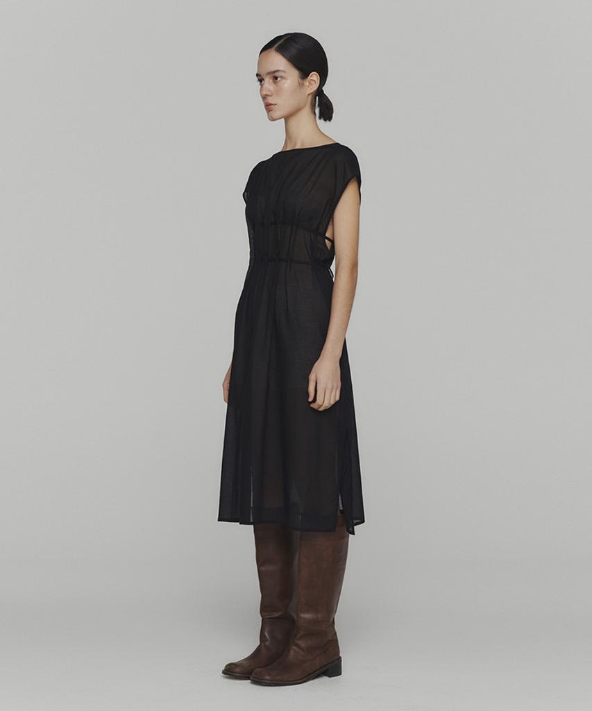 Amomento Sheer Drawstring Dress_Black