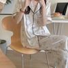 Ladies Simple Cartoon Pajamas Loungewear Set Spring Summer Ice Silk Short Sleeve Pants Casual Pajamas Loungewear Ladies