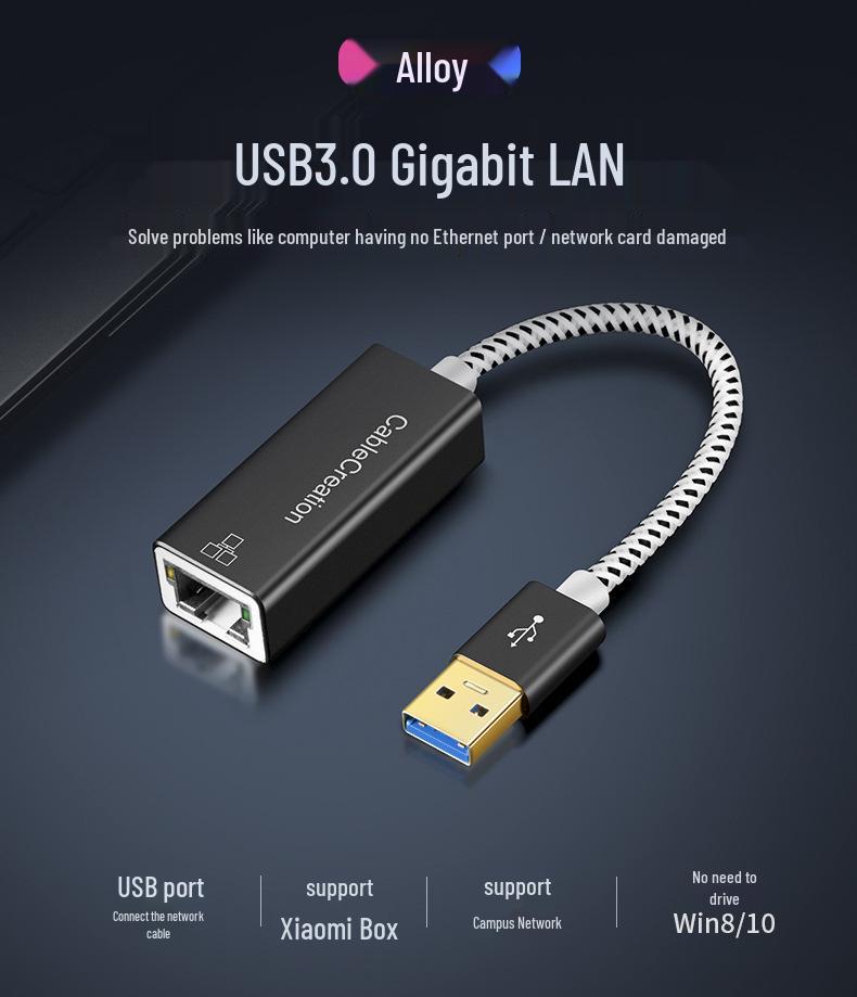USB 3.0 Gigabit Ethernet Adapter 1000M RJ45 Converter (Driver-Free)