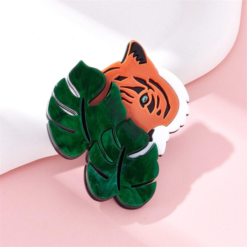 Blucome Женская брошь в форме листа и тигра из акрилового материала, милая ручная работа, простые изысканные аксессуары для вечеринки, подарок