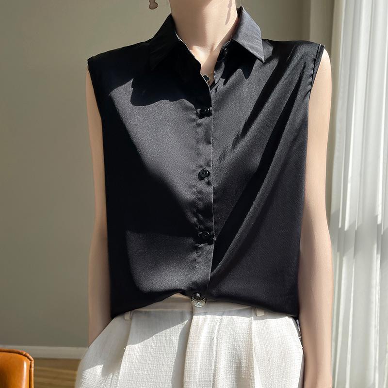 Летняя женская шелковая рубашка без рукавов, темперамент, элегантные топы, жилеты