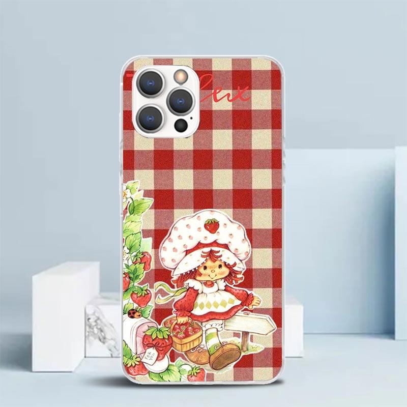 Клубничная Девочка Мультяшная Мягкий Чехол для iPhone 16 17 Air 15 14 Pro Max 16E Чехол для Телефона 13 Mini 12 11 7 SE 8 Чехол с Рисунком Посадка