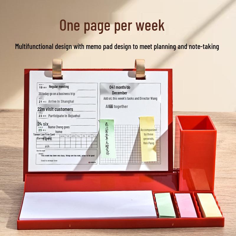 2026 год Лошади Деревянный настольный календарь и многофункциональный стакан для ручек Подарочный набор.