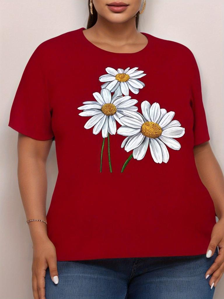 Женская футболка с принтом ромашек, модная футболка с иллюстрацией, простой дизайн, демонстрирующий естественный и элегантный стиль, подходит для повседневного досуга