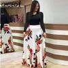 QICED Floral Print Patchwork Long Sleeve Bohemian Dress Women Spring Autumn O-Neck Big Swing Long Dresses