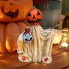 Halloween Pumpkin Statue Spooky Ghost Pumpkin Holding Skull Figurine Resin Gothic Decoration for Indoor Outdoor Home Tabletop Garden Decor