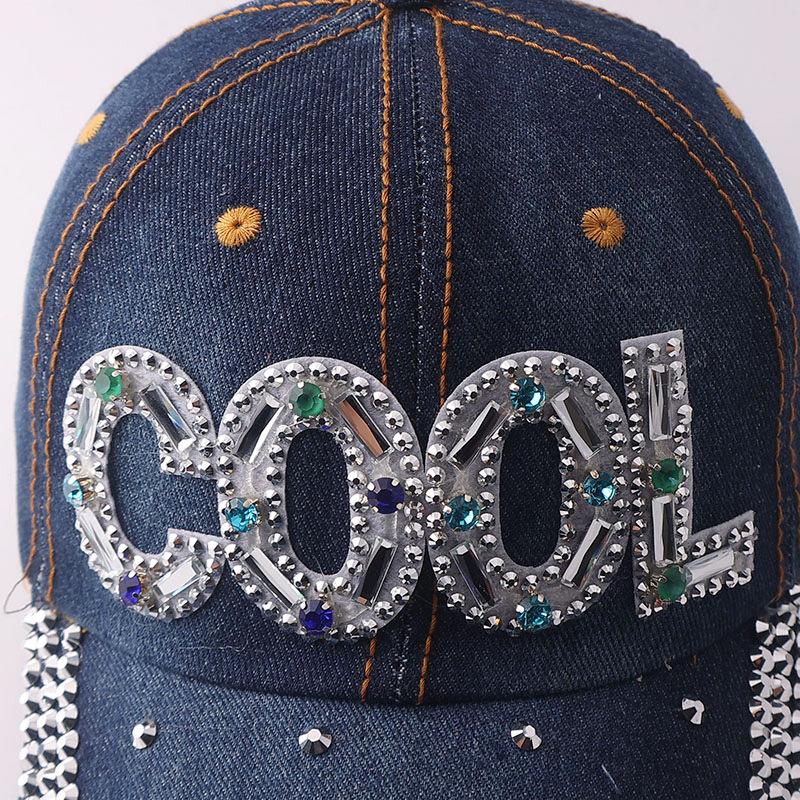 Fashioncool Rhinestone Alphabet Baseball Cap Women's European and American Fashion Denim Diamond-encrusted Bent Cap Batch