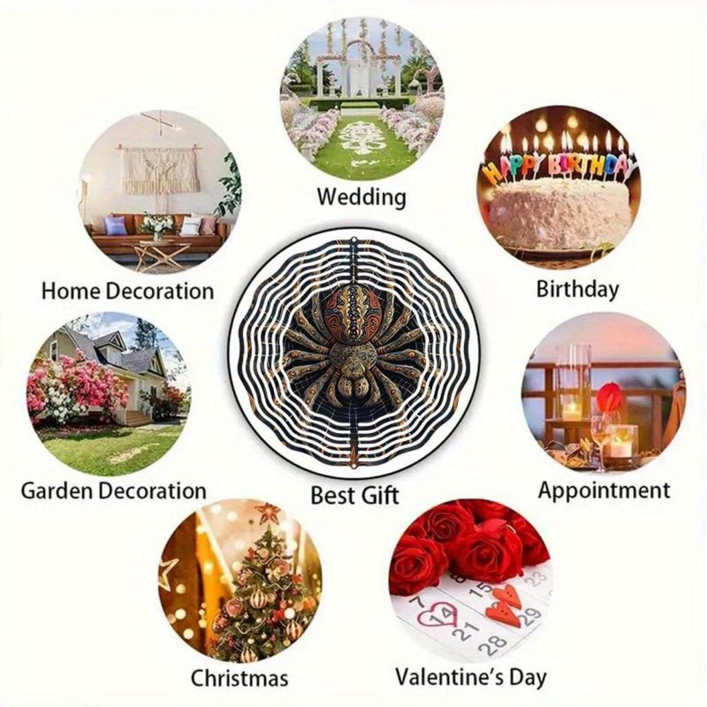 Современное искусство Дизайн паука Металлический ветряной спиннер Декор для патио на открытом воздухе Подвесная садовая музыка ветра с успокаивающими звуками для сада, балкона, вечеринки