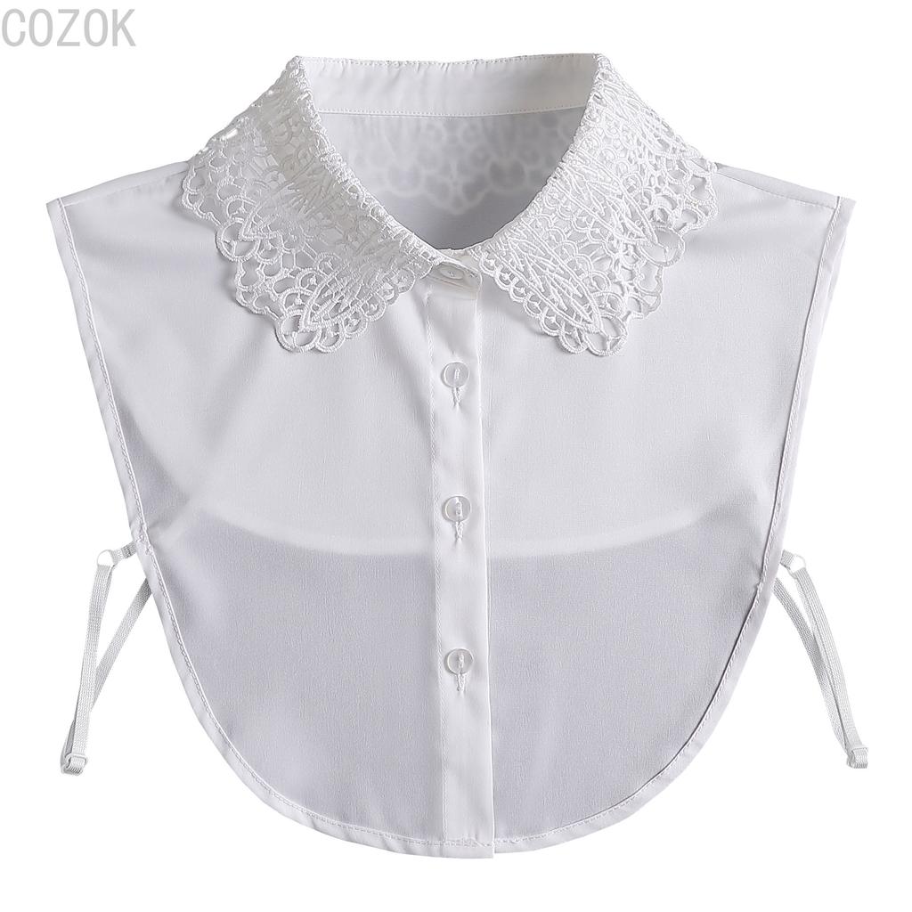 Women's Solid Colour Black White Vertical Small Flip Collar Versatile Shirt Jumper Jumper Fashion Lace False Collar Four Seasons