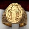 Elegant Unisex 14k Yellow Gold Color Ring For Men Jewelry Gift Virgin Mary Blessing Badge Hand Carved Religious Ring