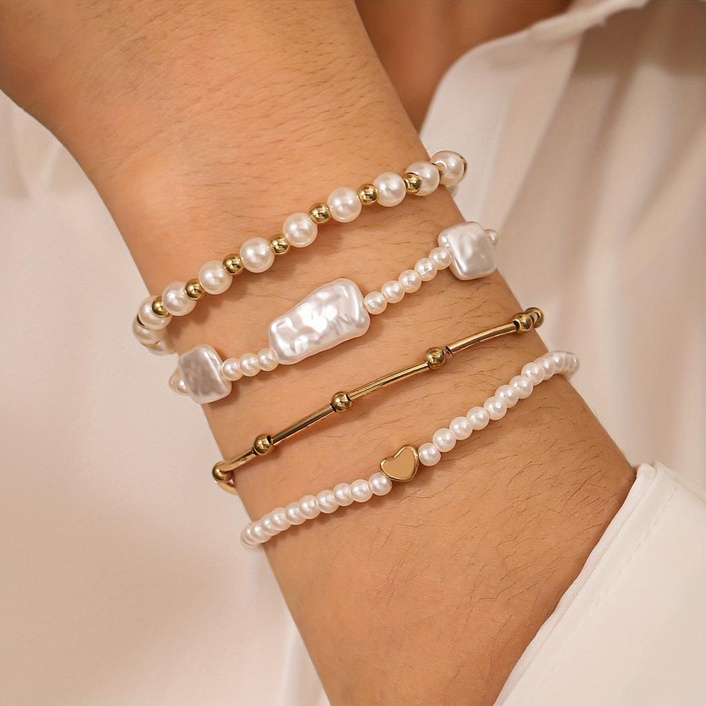 European and American new love pearl bracelet set niche temperament women's piece set bracelet hand jewelry