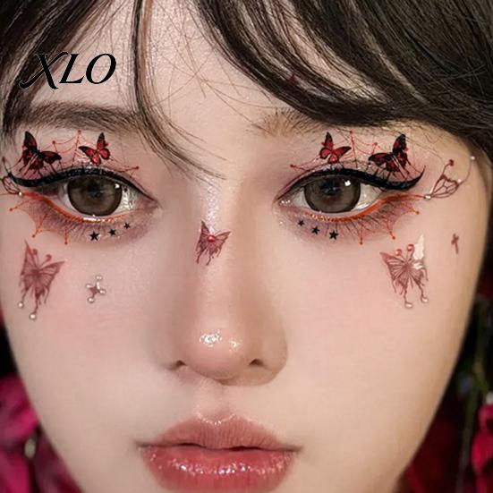 Removable Face Tattoo Stickers 2 Pairs Halloween Eye Stickers, Waterproof Temporary Decals with Water Transfer Skin Pumpkin Bat Spider Web, Easy Apply