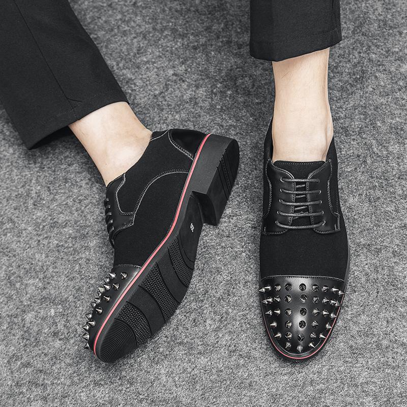 Заклепки украшения модные мужские замшевые кожаные туфли металлические панк сценические туфли на шнуровке хип-хоп стрит стиль туфли плюс размер 38-48