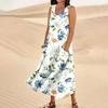 Женское летнее свободное свободное платье с круглым вырезом и цветочным принтом без рукавов, большое свободное платье с карманами