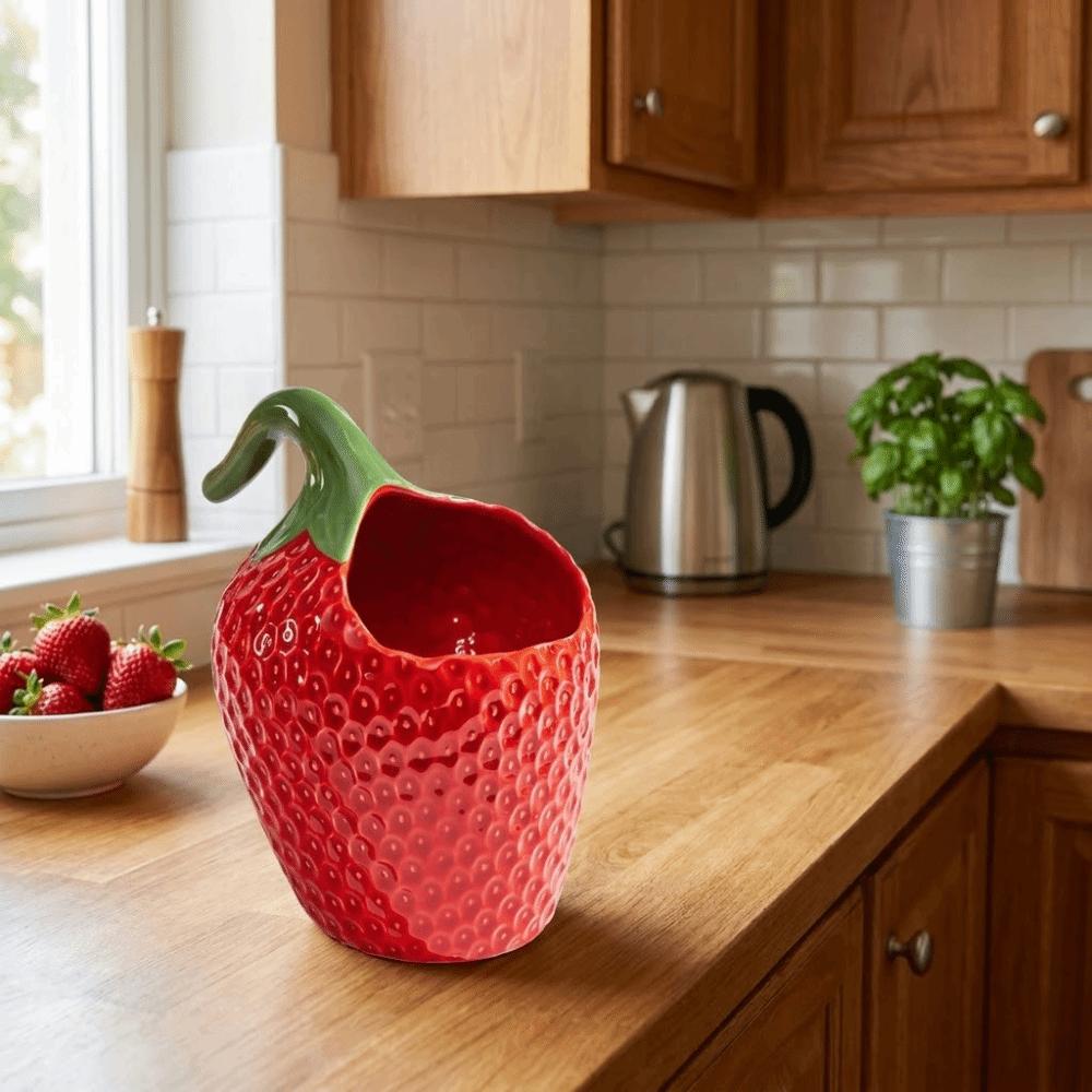 Strawberry Shape Butter Freshness Jar Ceramic Chopstick Tube Vase Butter Dish Western Restaurant