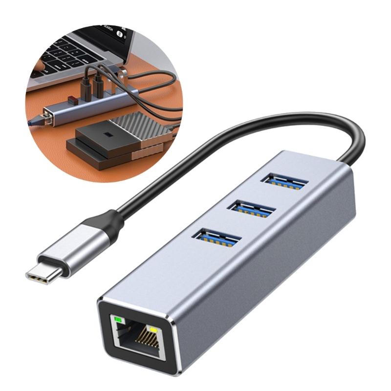 Эффективный USB 3.0 Type-C хаб с 3 портами и гигабитным Ethernet-адаптером, подходит для ноутбуков и компьютеров, быстрый интернет