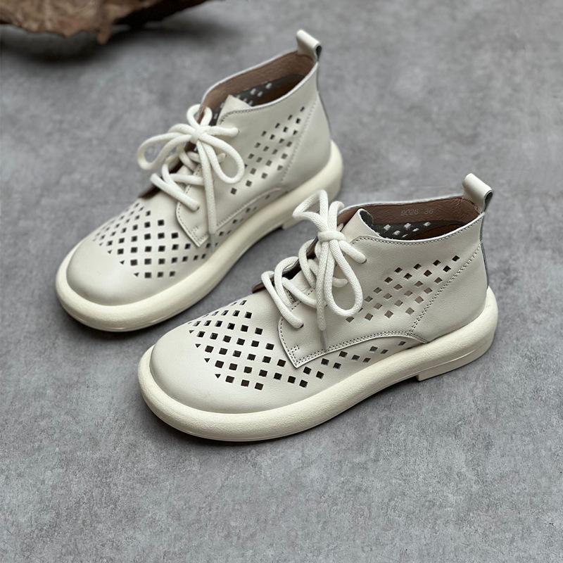 Johnature Летние сандалии из натуральной кожи, дышащие ботинки с отверстиями в стиле ретро, женская обувь ручной работы с круглым носком на шнуровке