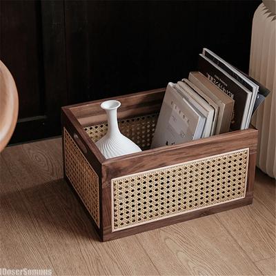 Ретро Роскошный кухонный стол из цельного дерева Ящик для хранения из ротанга Корзина для книг Закуски Косметика Органайзер Бытовая техника