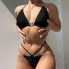 2025 European & American Solid Color Chain Triangle Bikini Swimwear